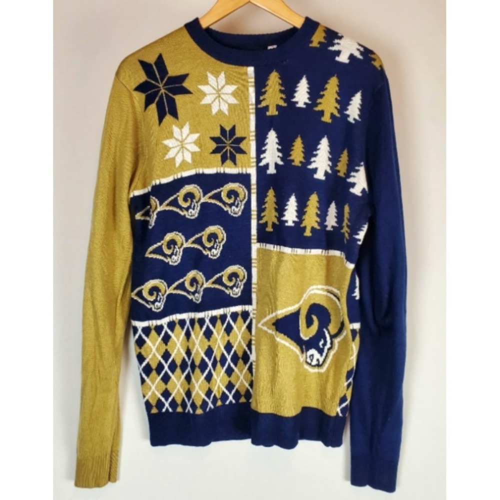 St. Louis Rams Busy Block NFL Ugly Sweater Large Crew Neck Forever Collectibles